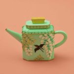 tea pot light green with bird