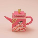 tea pot coral pink with bird