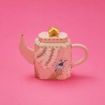 tea pot pale pink with bird
